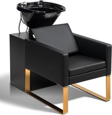 Professional Shampoo Chair and Bowl Set for Salon  Spa, Ergonomic Design Black