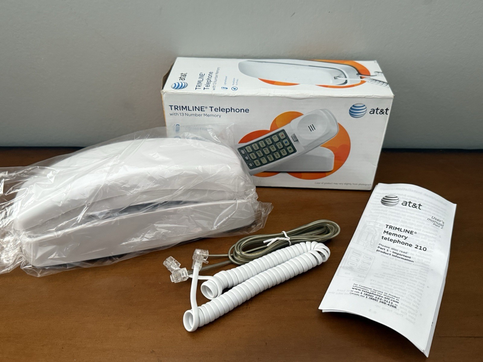 AT&T Trimline Corded Phone Lighted  Wall-Mountable Hearing Aid Compatible Memory