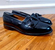 Allen Edmonds CODY Size 8D Black Leather Woven Kiltie Tassel Dress Loafer Shoes