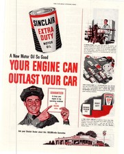 1953 Sinclair Extra Duty Motor Oil Your Engine Can Outlast Your Car Print Ad