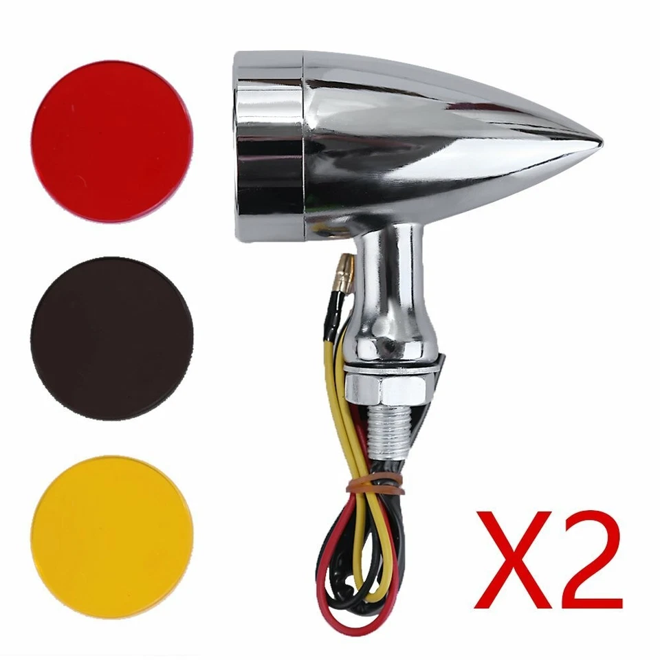 2Pcs For Harley Davidson Chopper Chrome Motorcycle Amber Turn Signal Lights Lamp Foto 4 de 4
