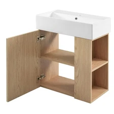 21.6" Floating Bathroom Vanity with Ceramic Basin - Space-Saving Design &