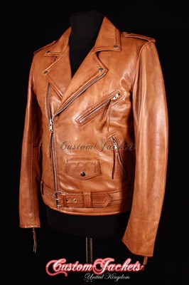 Herren BRANDO SLIM-FIT Lederjacke hellbraun Wachs Lammleder Smart Biker Lederjacke
