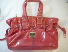 Dooney & Bourke Chiara Hot Coral Pink Patent Leather Shoulder HandBag Purse Used
