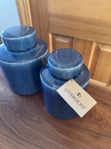 Uttermost Saniya Ceramic Containers, Sapphire Blue, Set of 2 - Picture 1 of 4