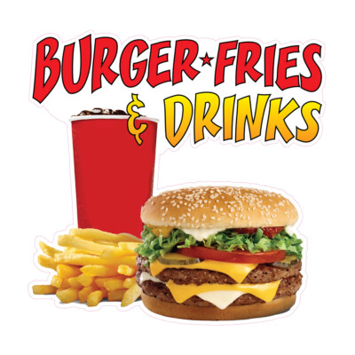 Food Truck Decals Burgers Fries & Drinks Restaurant & Food Concession Sign Red
