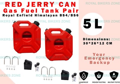 Redd ''5Ltr Red Jerry Can Pair With Fitting'' Fit For Royal Enfield Himalayan
