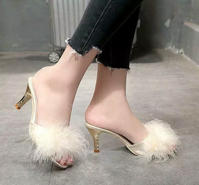 Summer Women s Fluffy Fur Sandals Stiletto High Heels Slippers