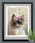 Ragdoll Kitty Cat Printed on Vintage Dictionary Page Art Print Cat Lovers Gift