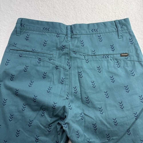 Volcom Chino Flat Front Shorts Pockets Teal Geo Print Skater Preppy Mens 30x10" - Picture 3 of 12