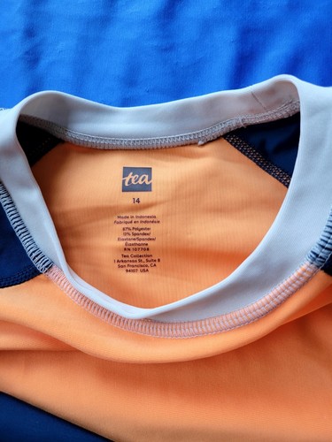 NWT Lot of 2 Tea youth long sleeve rash guard sz 14 40+ UPF Orange & Blue Swim - Picture 4 of 7