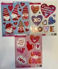 Lot of 3 Happy Valentine's Day Window Clings Gnomes hearts Love teacher supply