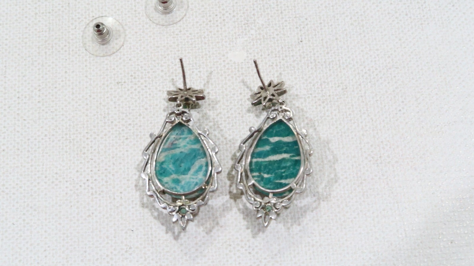 Sterling silver emerald large amazonite cabochon … - image 6