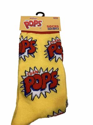 CORN POPS *Cereal* Crew Socks (Men's Size: 6-12) One Pair Cute Fun Food Yellow 