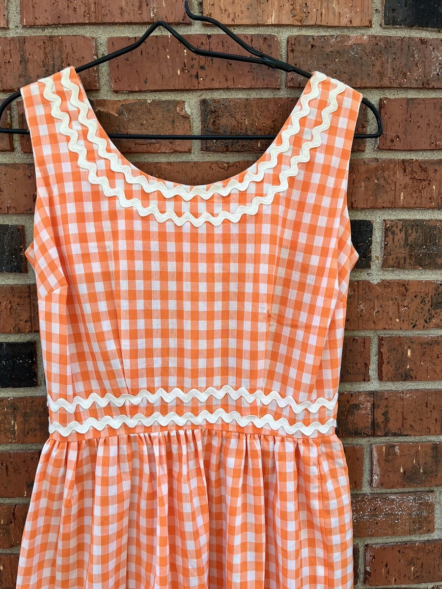 Vintage 60s 70s Orange And White Gingham Print Mod Dress Maxi Dress Size M L eBay