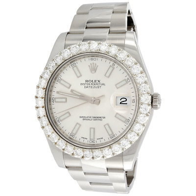 Herren 41mm Rolex Datejust II Diamant Uhr Ref. 116300 Silber Zifferblatt 5,1 CT