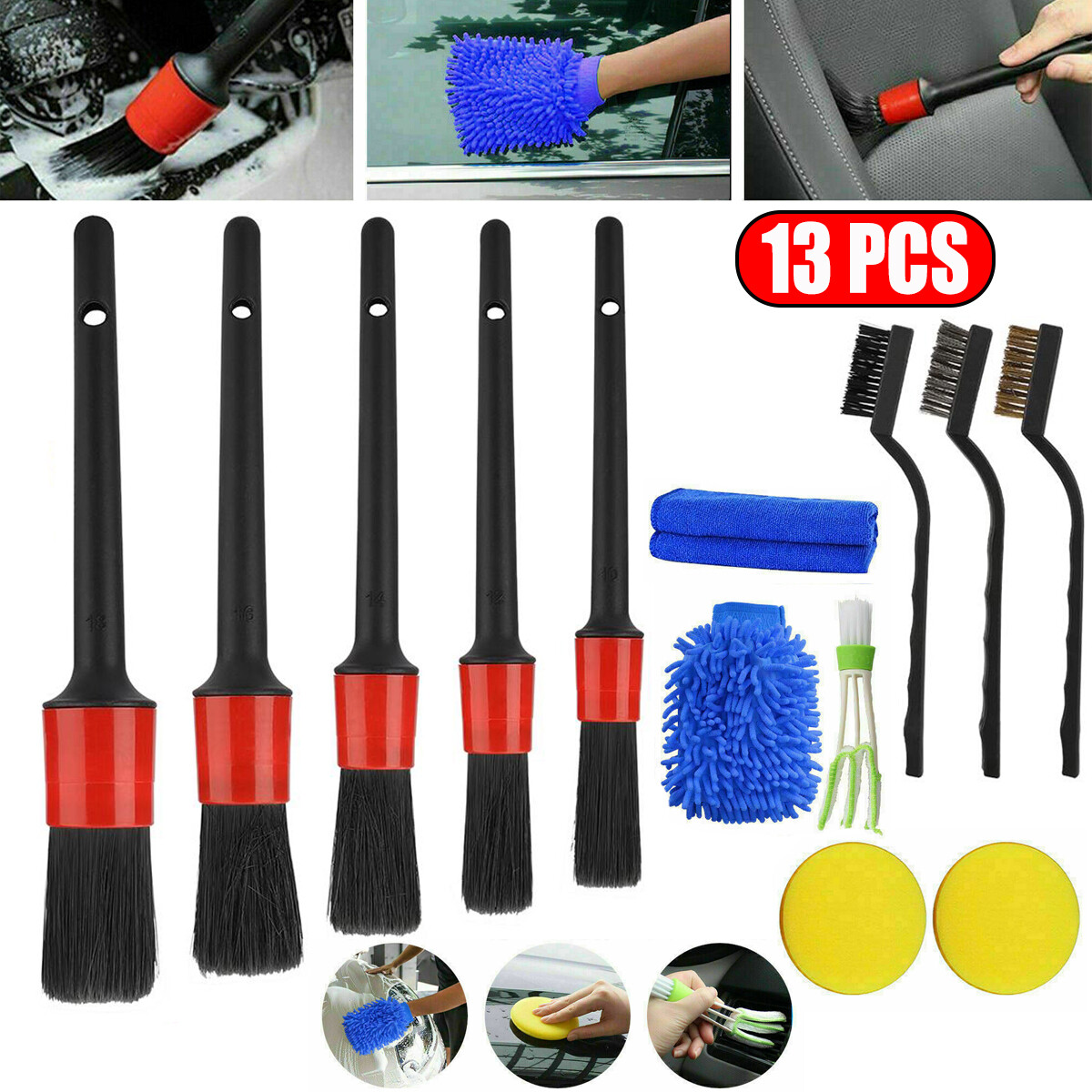 Kit 3 Brosses Détail Voiture CGEAMDY - Poils Doux Nylon - Nettoyage Tableau De Bord, Ventilations
