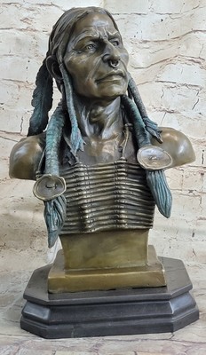 BUST OF INDIAN CHIEF BRONZE STATUE SCULPTURE ORIGINAL SIGNED MILO FIGURE SALE