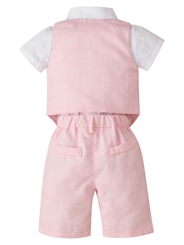 Baby Boys Gentleman Suits Formal Bow Tie Shirt + Shorts + Vest for Wedding Party - Picture 45 of 51