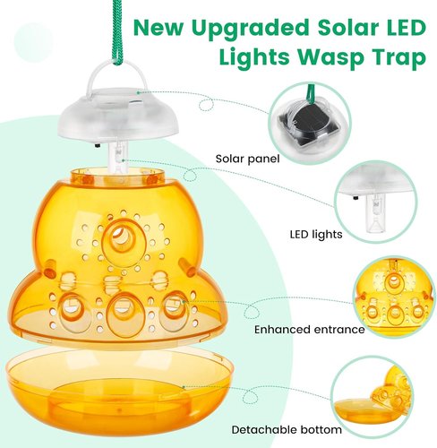 Solar Wasp Trap Outdoor Hanging, New Upgrade LED Blue Light Bee Traps Catcher, W - Picture 4 of 12