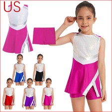 Kids Girls Shiny Sequins Cheer Leader Jazz Hip Hop Cheerleading Costumes