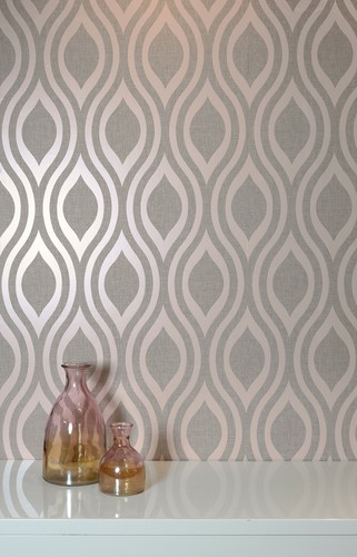 Arthouse Luxe Ogee Geometric Wallpaper in Silver, Navy/Gold, Gunmetal Dusky Rose - Picture 2 of 18