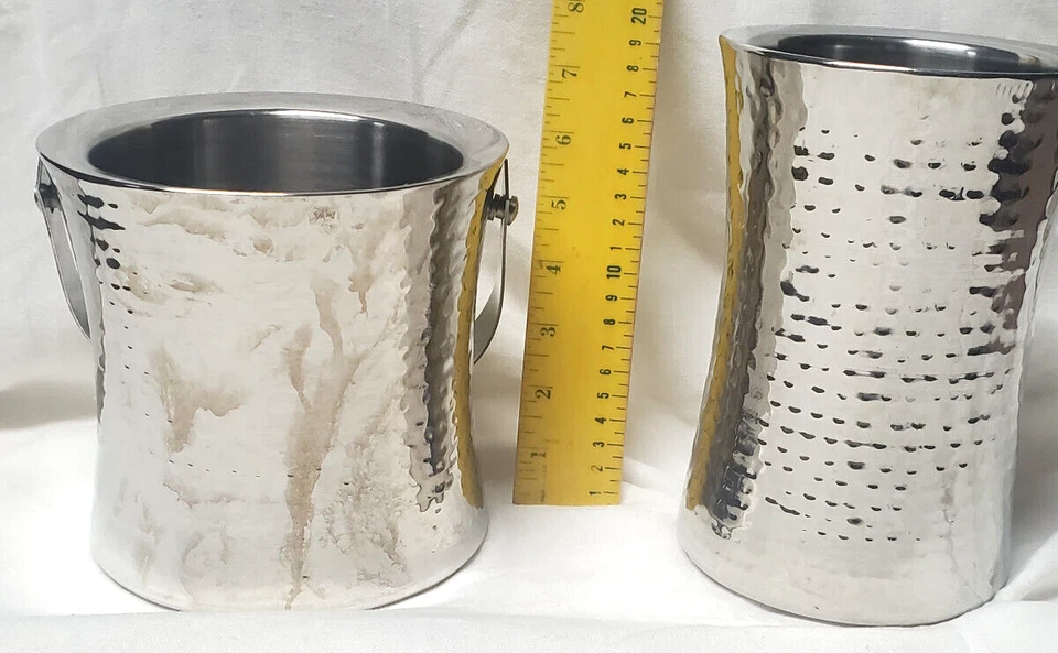 Plato de plata acabado martillado cubo de hielo y toalla enfriador de vino plata artes y manualidades Foto 2 de 4