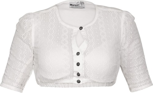 Marjo Dirndlbluse Bela-Anita creme oder weiß hochgeschlossen Spitze Zierknöpfe - Bild 3 von 10