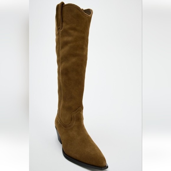 ZARA KNEE HIGH SPLIT LEATHER COWBOY BOOTS | eBay