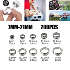 200PCS Stepless Clamp Kit Set Hose Single Ear Clamps Crimper 304 Stainless Steel