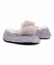MUK LUKS Gray Pom-Pom Ballerina Faux Fur-Accent Slipper - Women Size:S/M 5-7