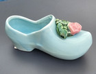 Vintage McCoy Blue Pottery Shoe Planter With  Pink Rose — photo 2