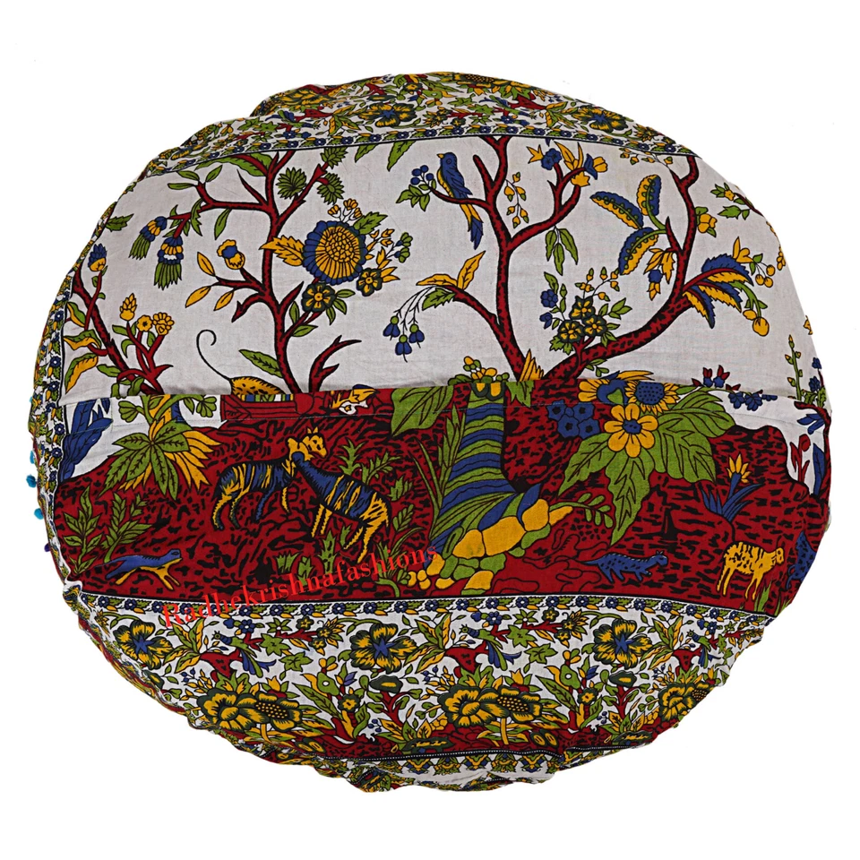 Coberturas de almofada/pufe de meditação White Tree algodão 35 pol. grande piso redondo. - Imagem 4 de 4