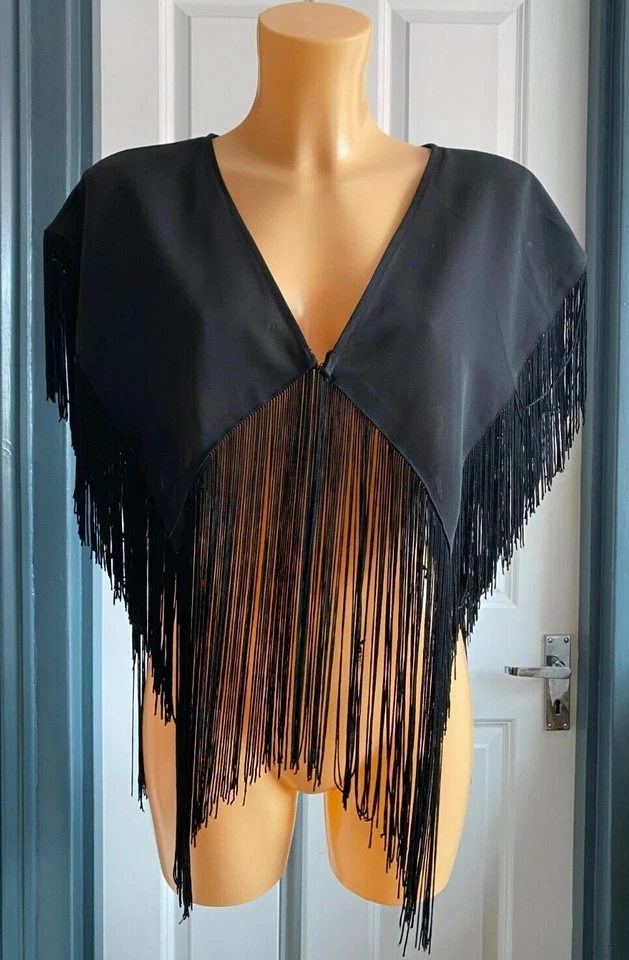 DE COLECCIÓN DÉCADA DE 1980 Borla Cartera Bolero Encogimiento Top Negro 8 0/50 Años Pin-up Estilo Foto 2 de 4