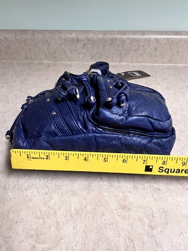 NEW MKF Mia K Farrow Blue Leather Purse Small Compact Crossbody Handbag - Picture 9 of 11