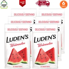 Luden's Watermelon Throat Drops, Sore Throat Relief, 25 Count, 6 Packs Flu Drops