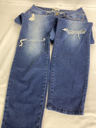 Jolt Jeans Size 3 Distressed Skinny Stretch Taper Dark Wash Blue Denim - 第 5/9 張圖片