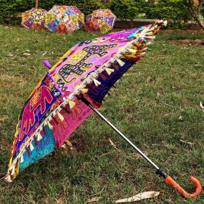 10 Pc Lot Decorative Indian Hand Elephant Parasol Vintage Sun Shade Umbrella