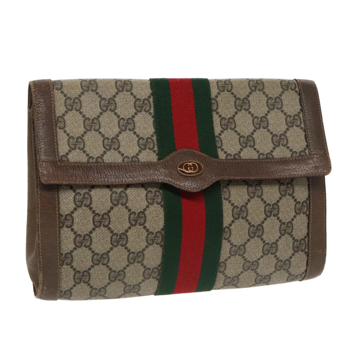 Sac pochette GUCCI GG Supreme Web Sherry Line PVC beige rouge vert authentique 100712