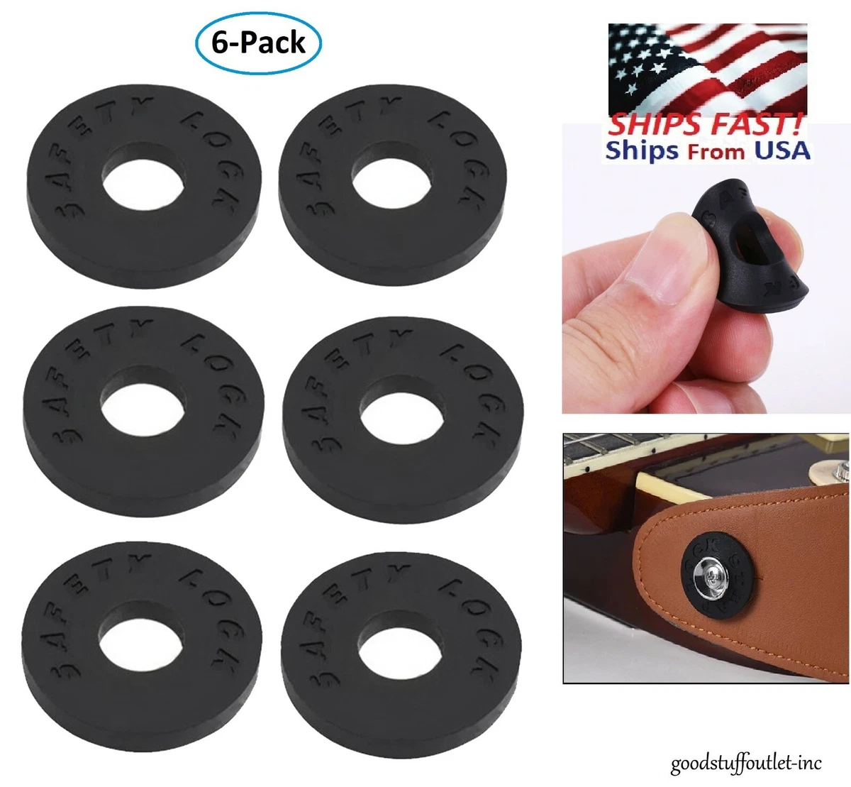 GUITAR STRAP LOCKS, SAVERS, RUBBER STRAP BLOCKS (3 Pair)