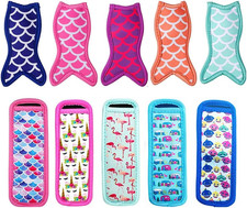 10 Pieces Popsicle Holder Popsicle Bags Mermaid and Shark Ice Pop Sleeves Freeze