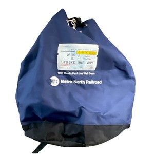 MTA Metro-North Railroad Blue Drawstring Backpack Bag "Strike One Way" Print