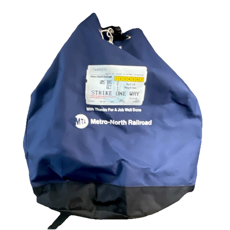 MTA Metro-North Railroad Blue Drawstring Backpack Bag "Strike One Way" Print