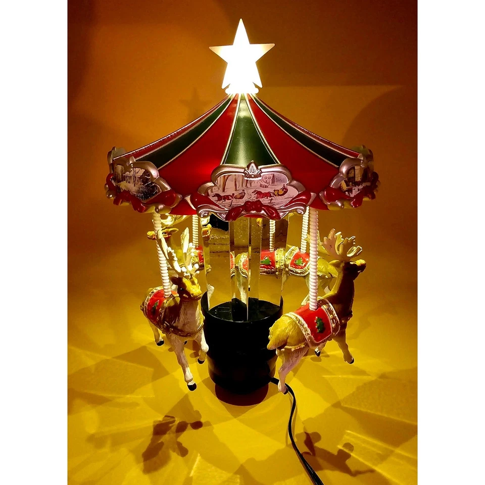 Mr Christmas Carrusel Animado Reno Árbol Topper LED Estrella Enchufe Gira Foto 3 de 4