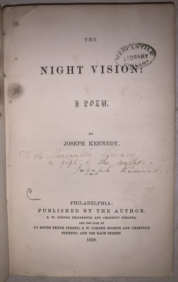 SIGNED, 1859, 1st Ed, THE NIGHT VISION: A POEM, by JOSEPH KENNEDY, POETRY - Image 4 of 4