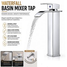 Tall Waterfall  Basin Mixer Tap Chrome Bathroom Counter Top Brass Faucets Taps