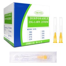 100 Pack 25 Ga 25mm 1IN Disposable Dispensing Needles for 25G 1 inch