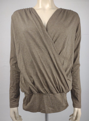 Garnet Hill light brown cotton blend V-Neck long sleeve top ladies Medium