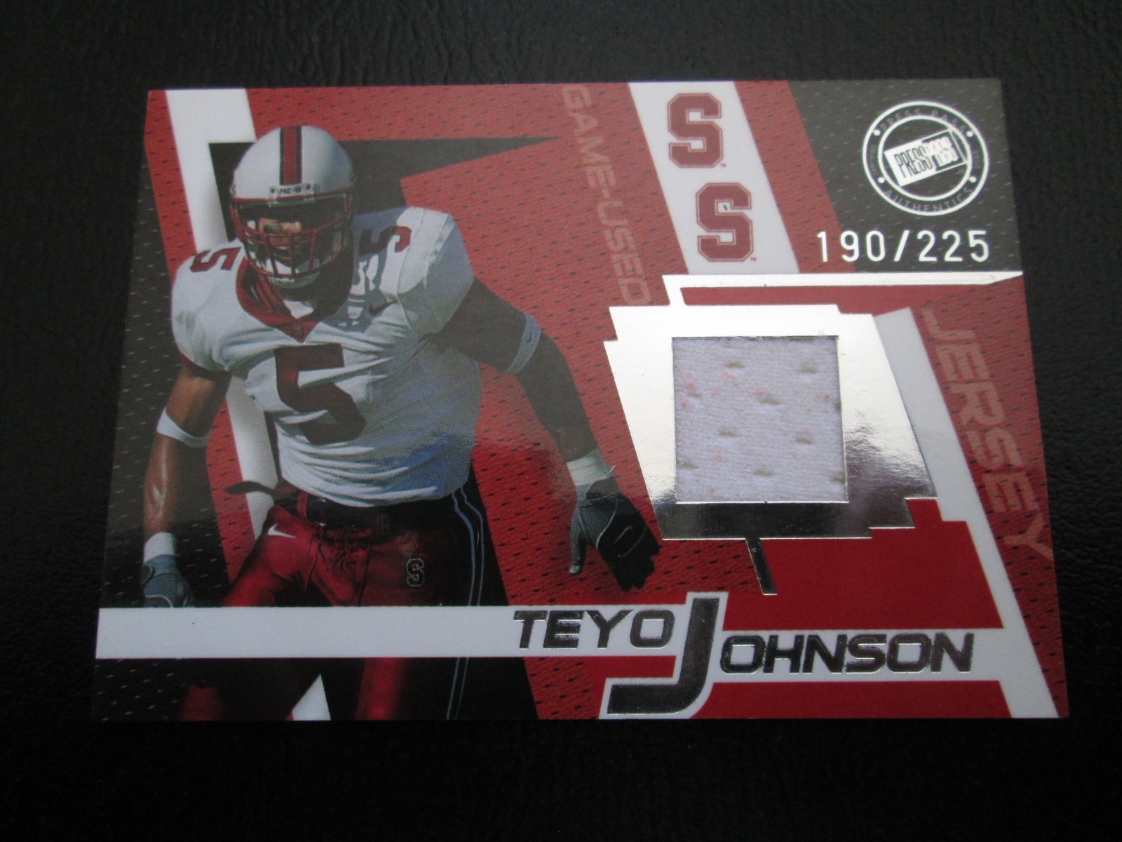 TEYO JOHNSON 2003 PRESS PASS STANFORD AUTHENTIC GAME USED JERSEY CARD #190/225