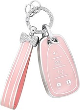 PIFOOG Key Fob Cover for Chevy Pink Soft TPU 5 Button Car Keys Case Shell Bling